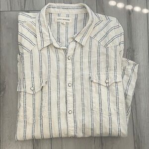 Lucky Brand Men's Beige and Blue Striped Shirt